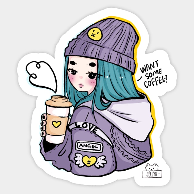 Coffee Break by Jellyb Sticker by Jellybeanillustration